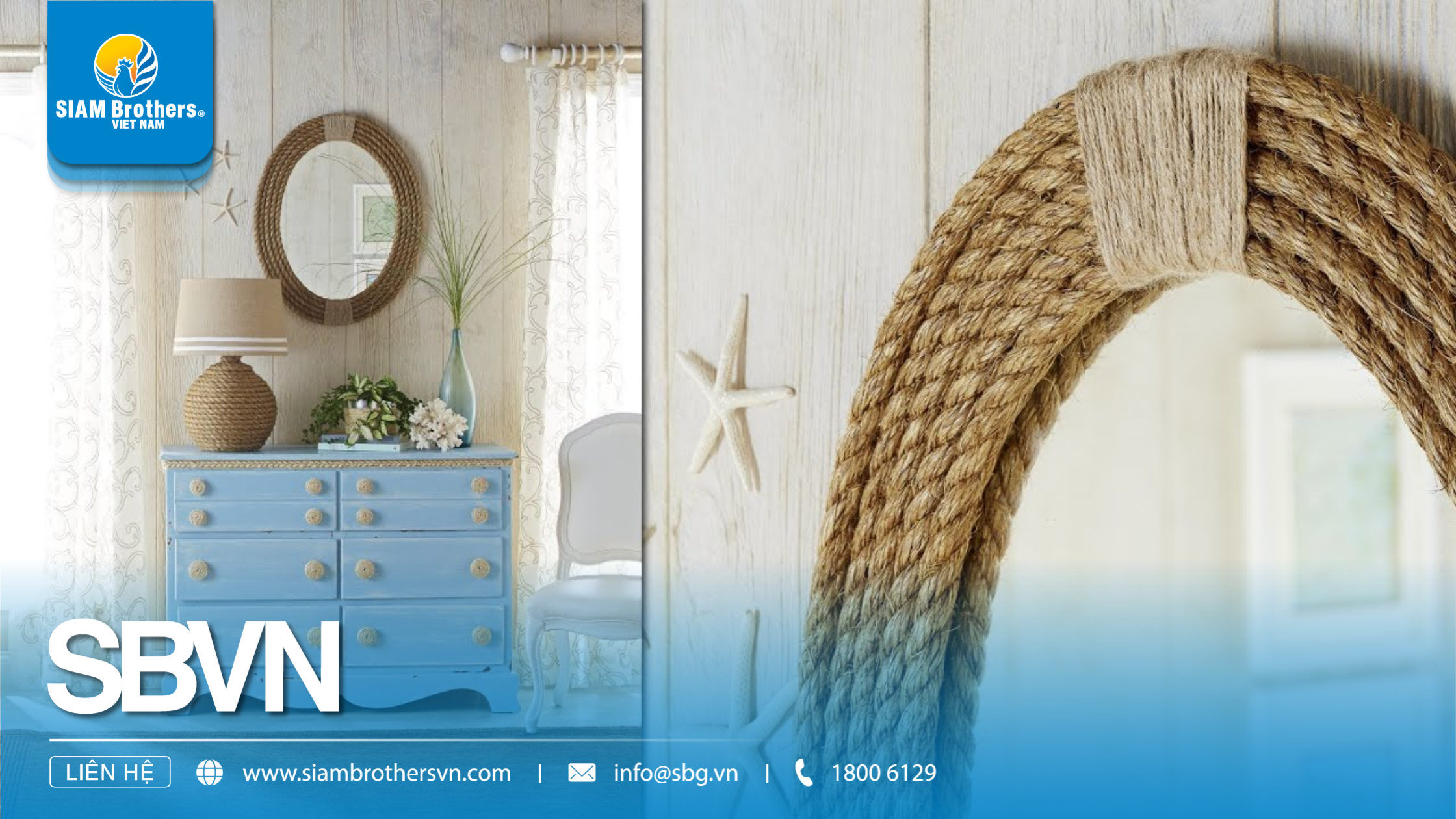 Decorative mirror frame made with rope.