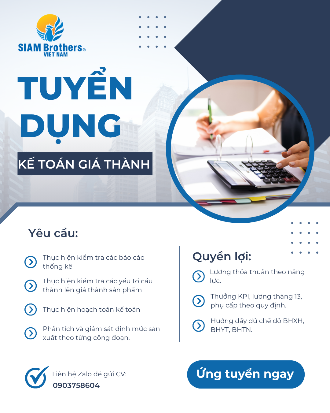 TUYỂN DỤNG: KẾ TOÁN GIÁ THÀNH