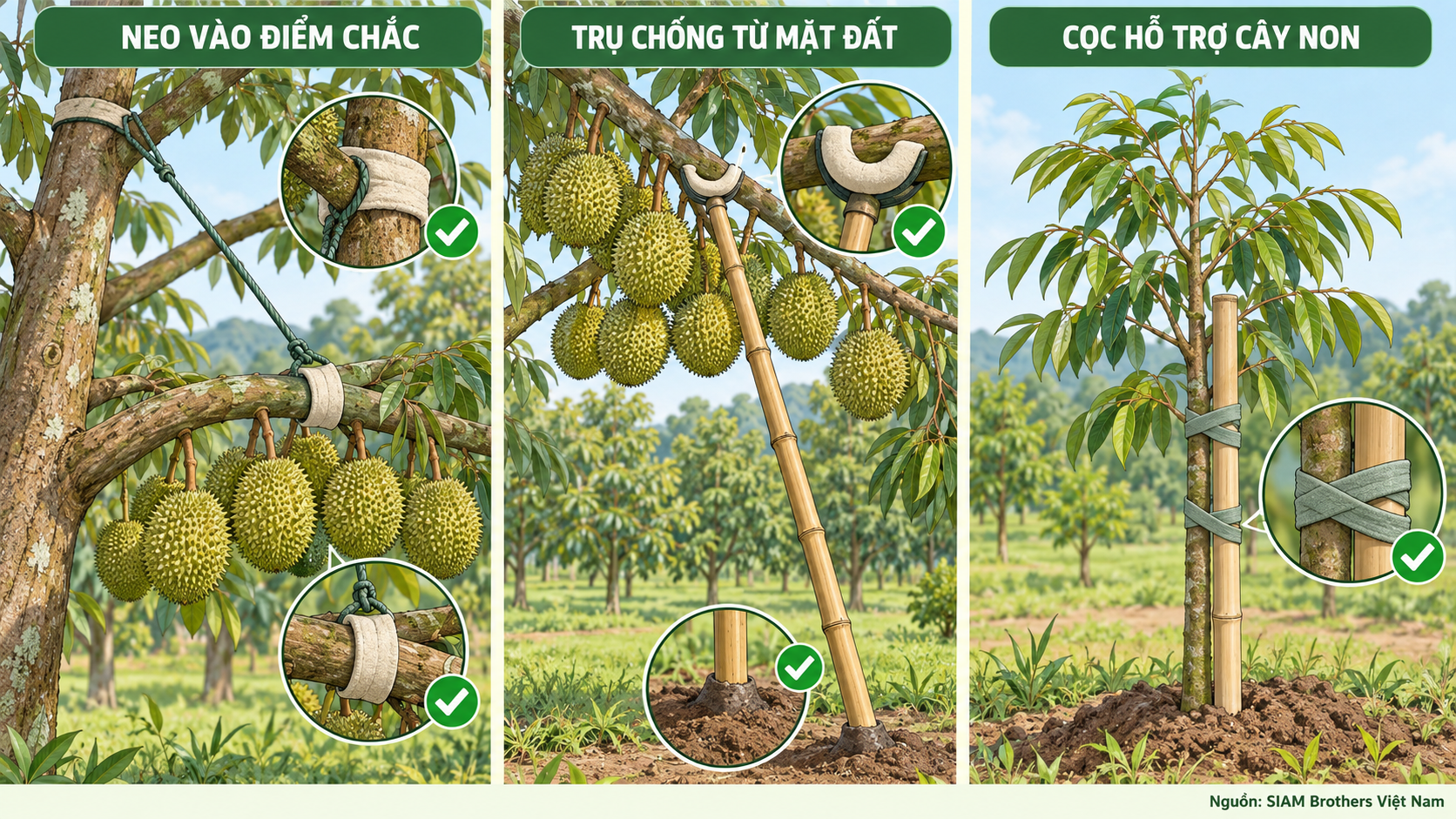 Cách chống gãy cành sầu riêng với 5 bước gia cố dễ áp dụng | Phần 2