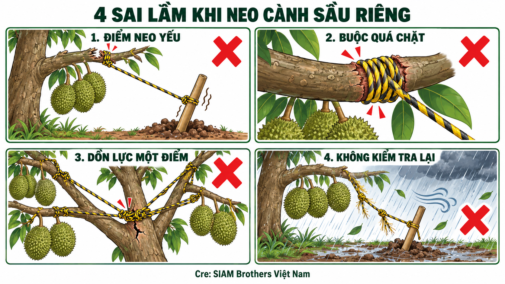 Cách chống gãy cành sầu riêng với 5 bước gia cố dễ áp dụng | Phần 2