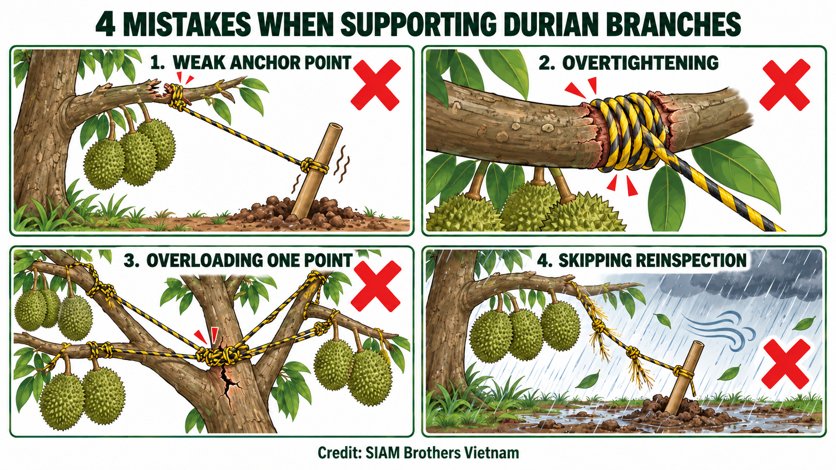 Common mistakes in how to prevent durian branches from breaking.