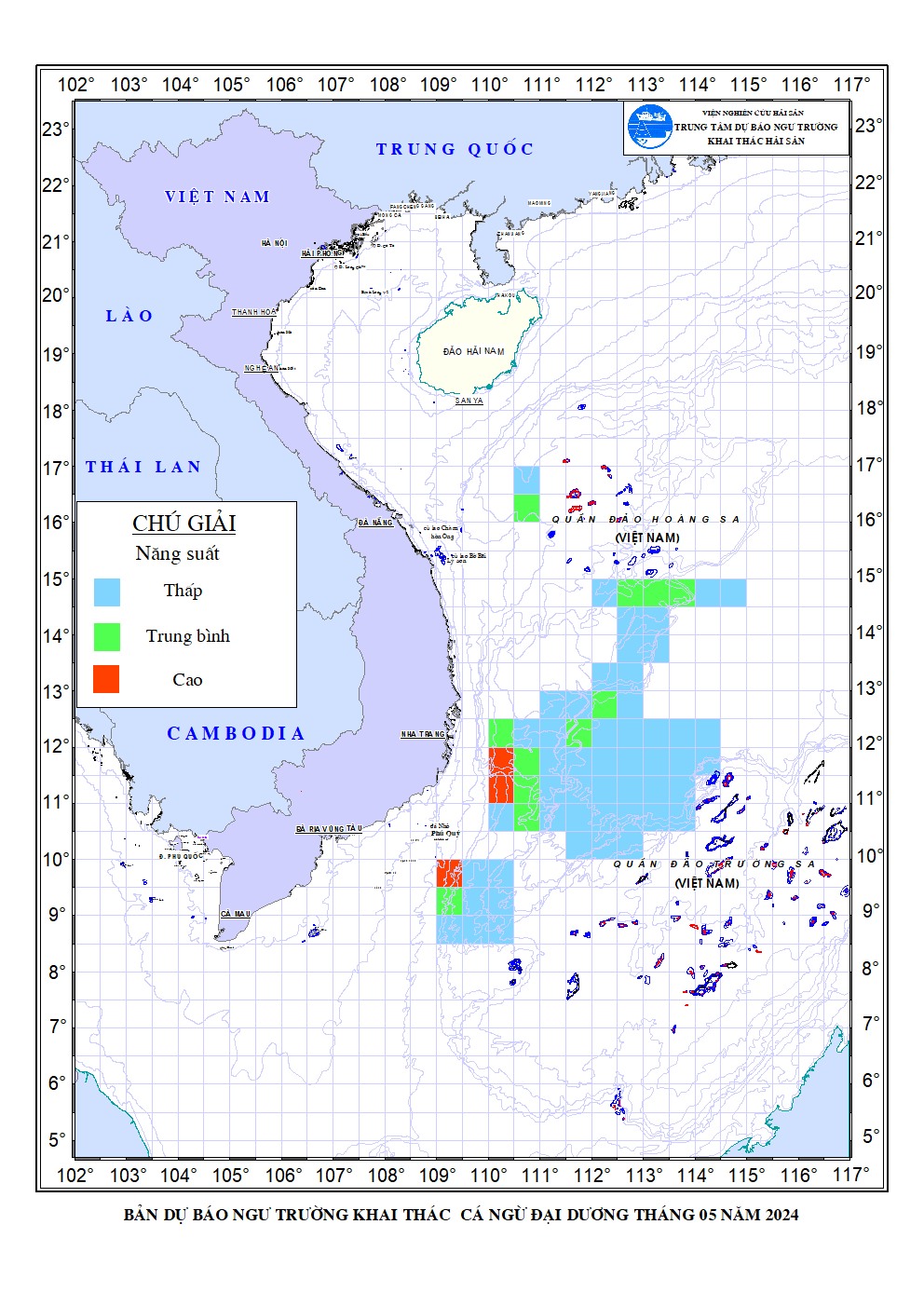 Dự báo ngư trường khai thác Cá ngừ đại dương tháng 5/2024