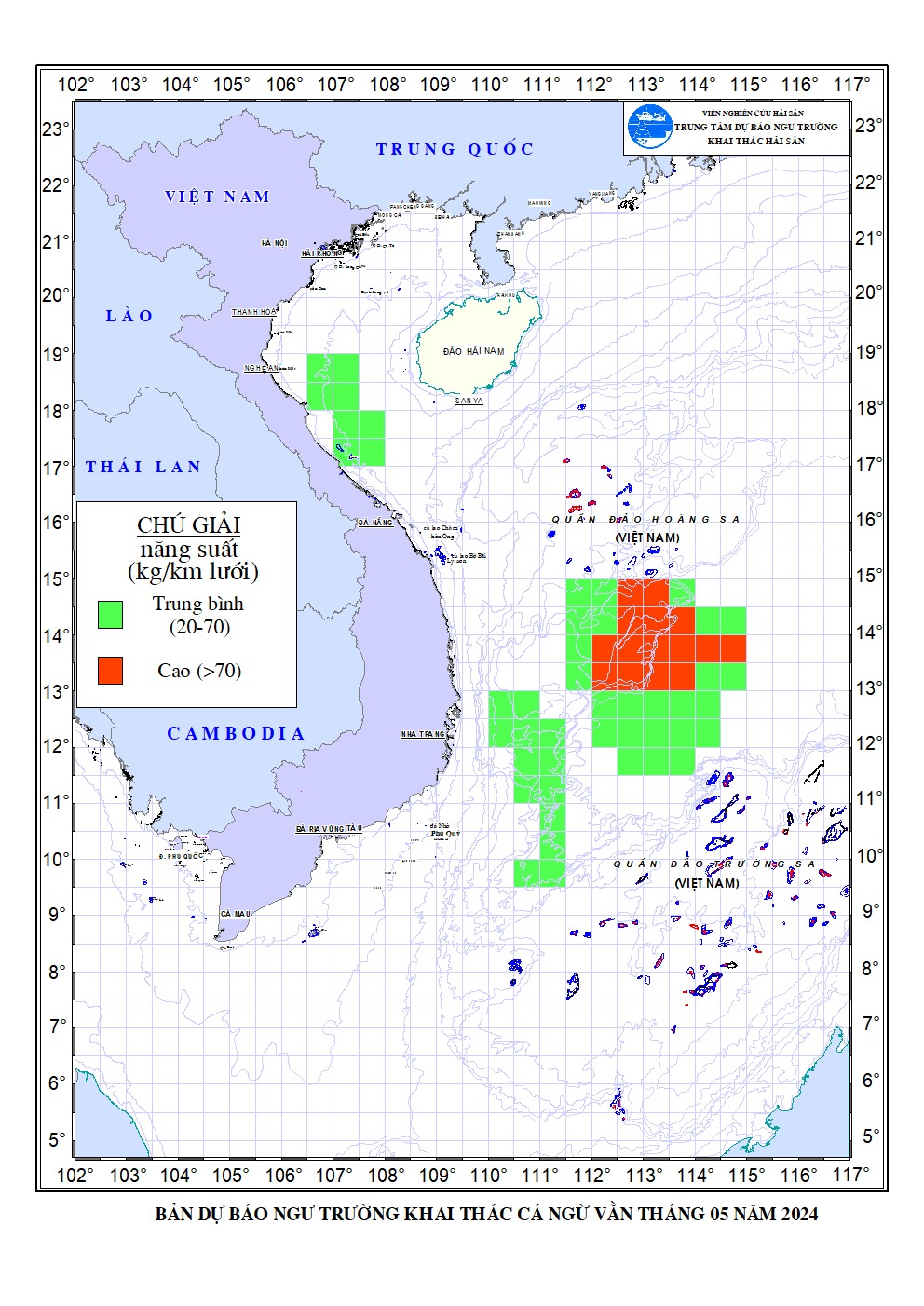 Dự báo ngư trường khai thác Cá ngừ vằn tháng 5/2024