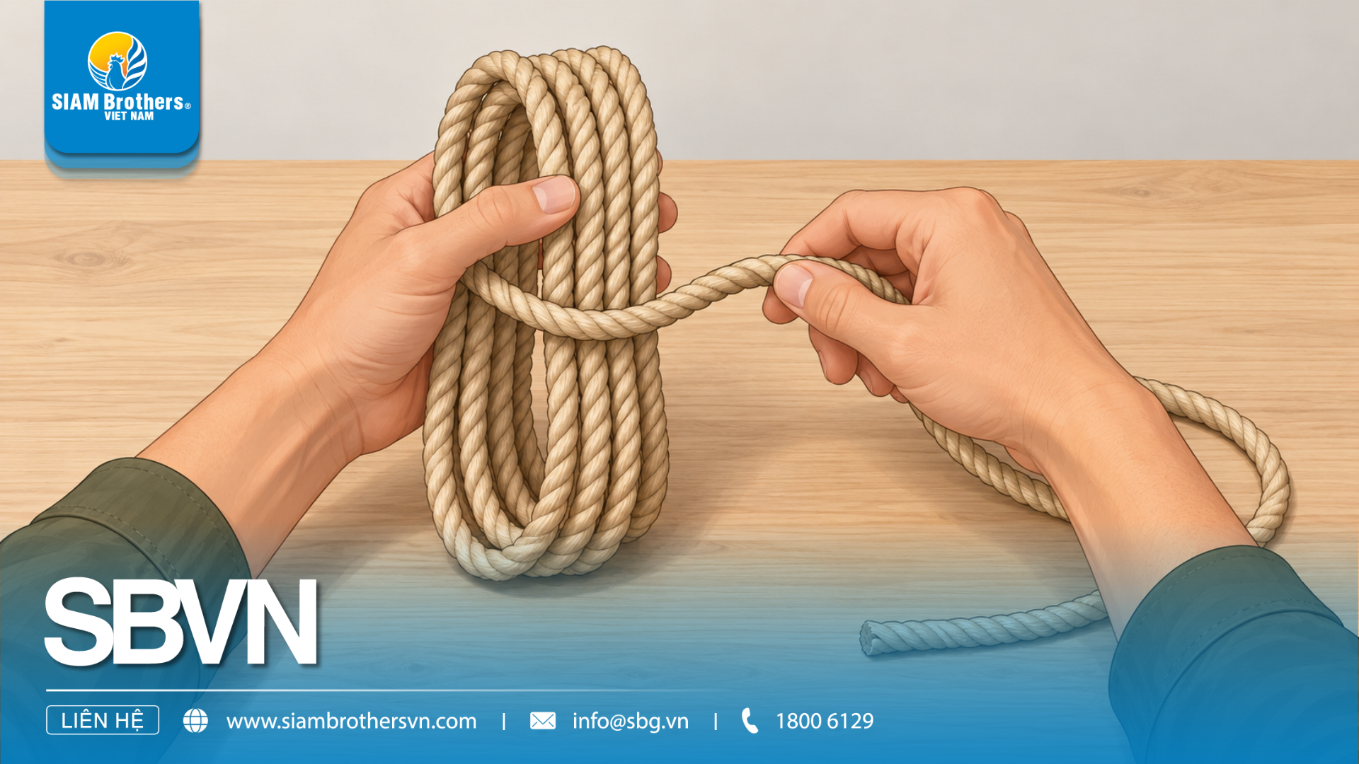 Hands arranging a rope into even loops and using the loose end to secure the coil.
