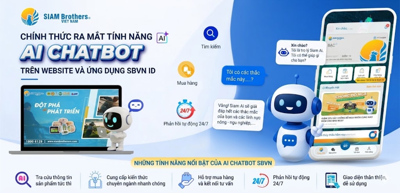 SIAM BROTHERS VN CHÍNH THỨC RA MẮT TÍNH NĂNG AI CHATBOT TRÊN WEBSITE VÀ ỨNG DỤNG SBVN ID