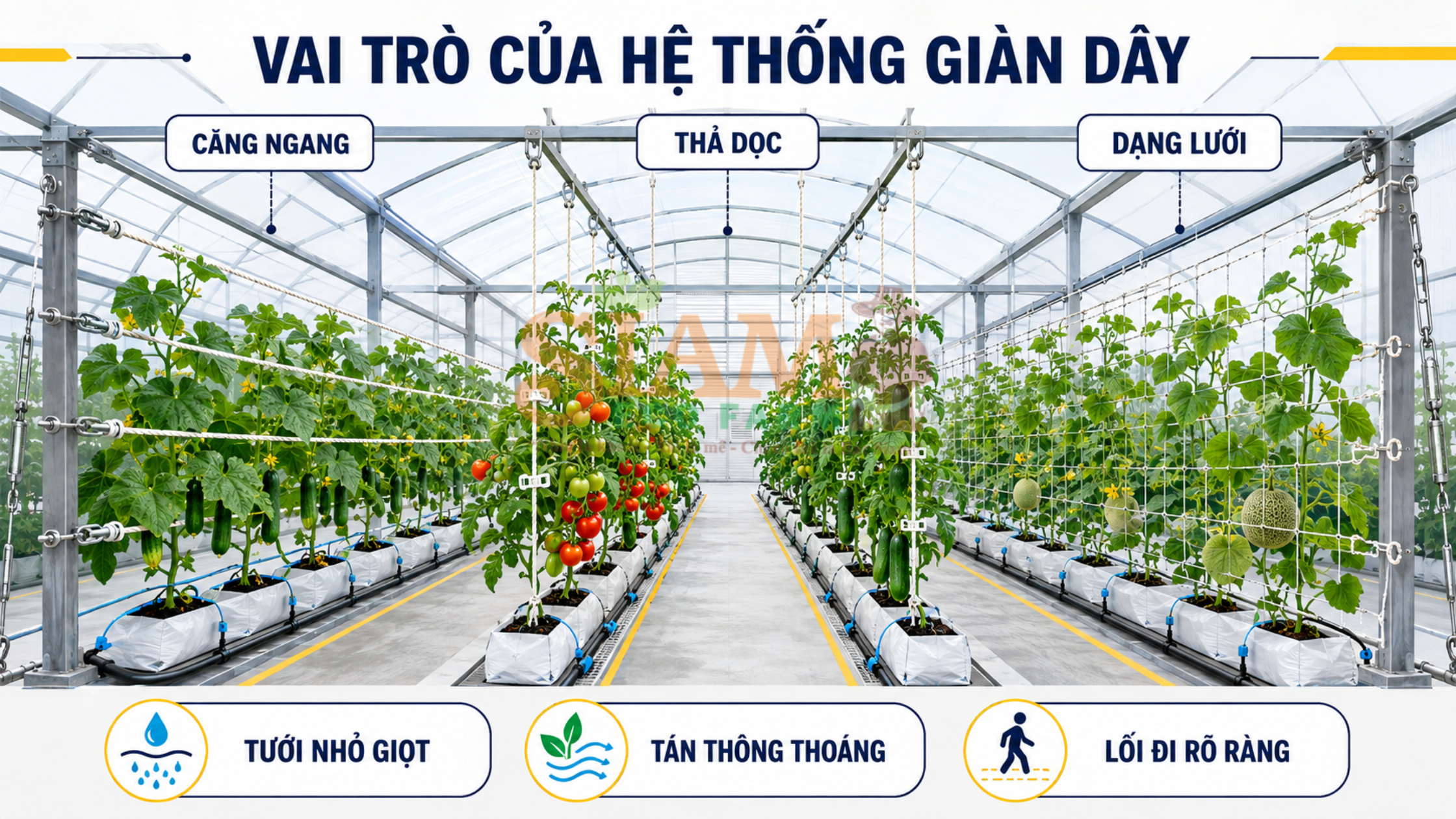 Mô hình giàn dây trong sản xuất nông nghiệp công nghệ cao
