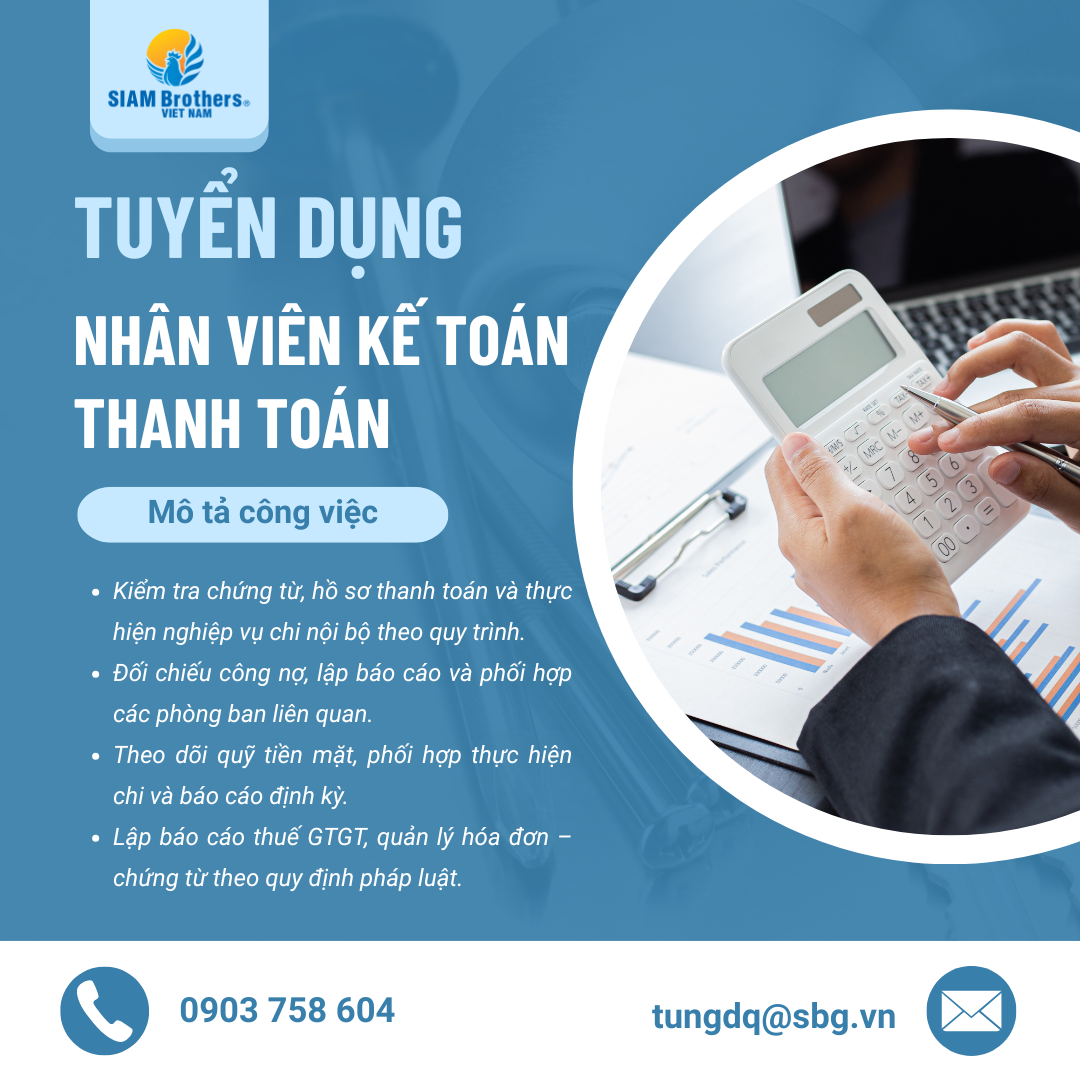 TUYỂN DỤNG: NHÂN VIÊN KẾ TOÁN THANH TOÁN