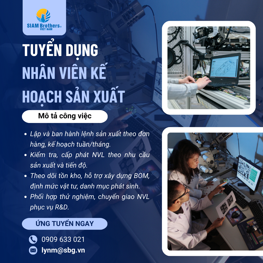 TUYỂN DỤNG: NHÂN VIÊN KẾ HOẠCH SẢN XUẤT